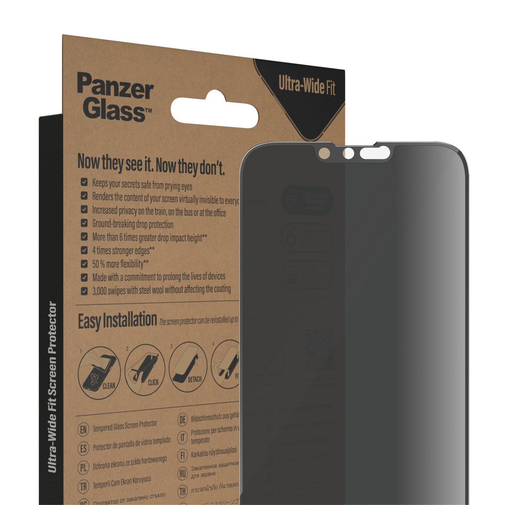 PanzerGlass® Privacy Displayschutz iPhone 14 Plus | 13 Pro Max | Ultra-Wide Fit m. EasyAligner
